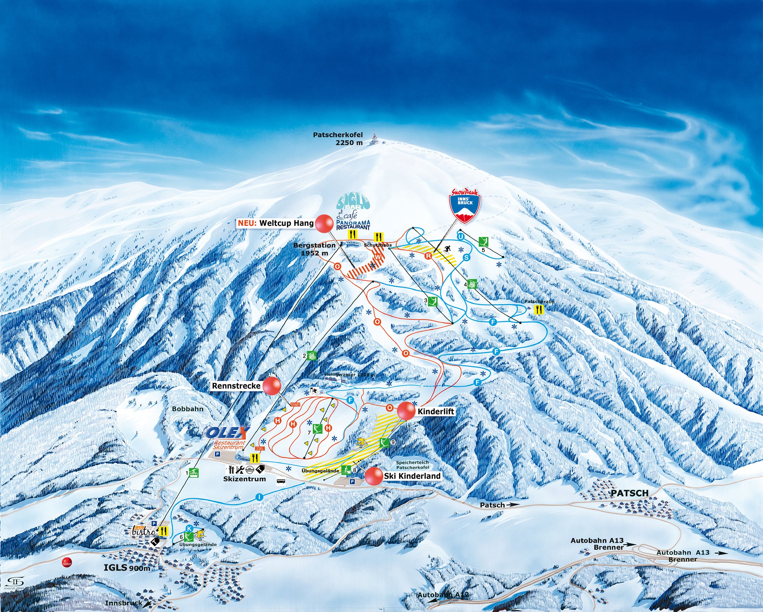 Pistenplan / Karte Skigebiet Patsch, 