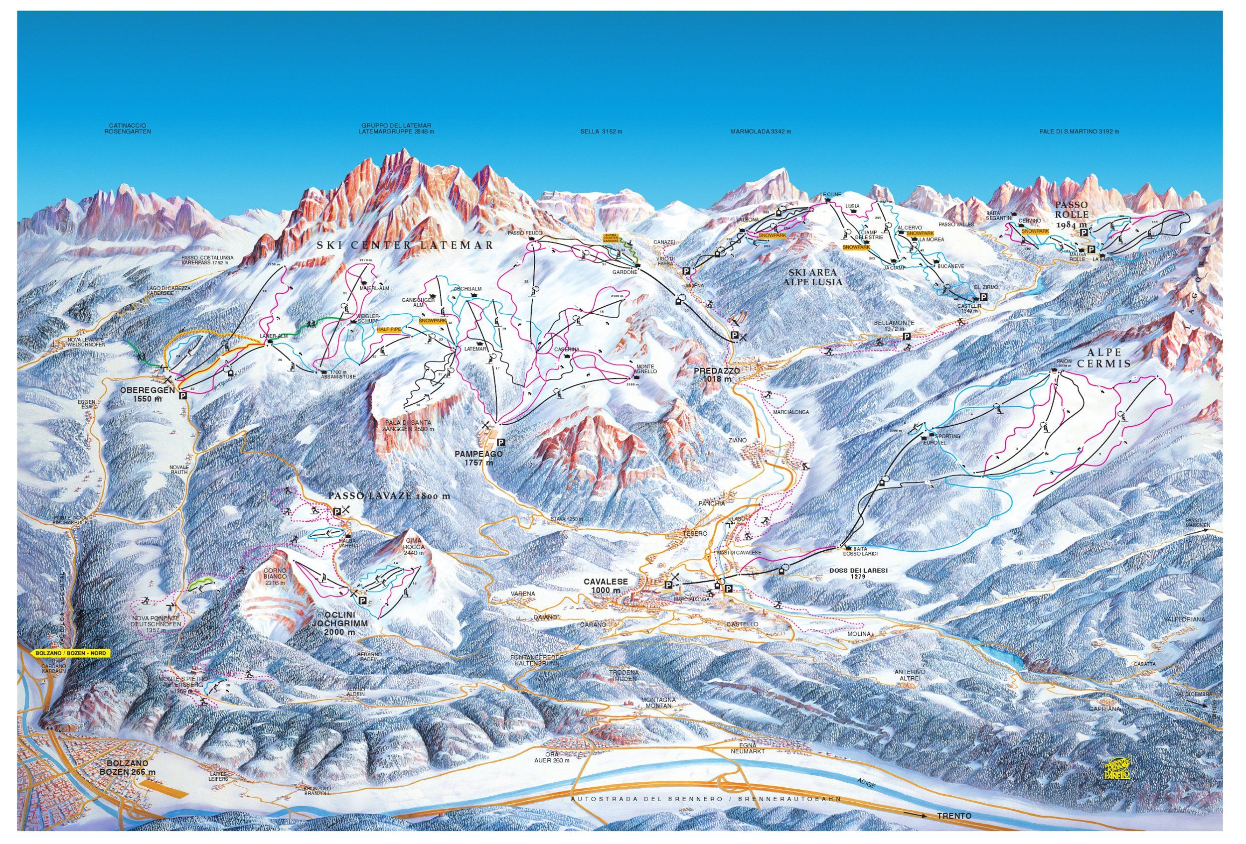 Pistenplan / Karte Skigebiet Truden, Italien