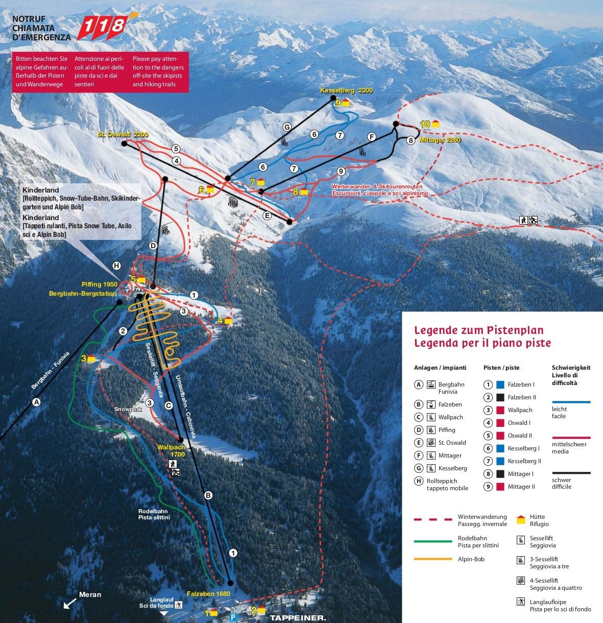 Pistenplan / Karte Skigebiet Hafling, Italien