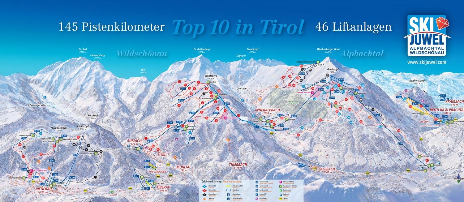 Pistenplan / Karte Skigebiet Auffach, Österreich