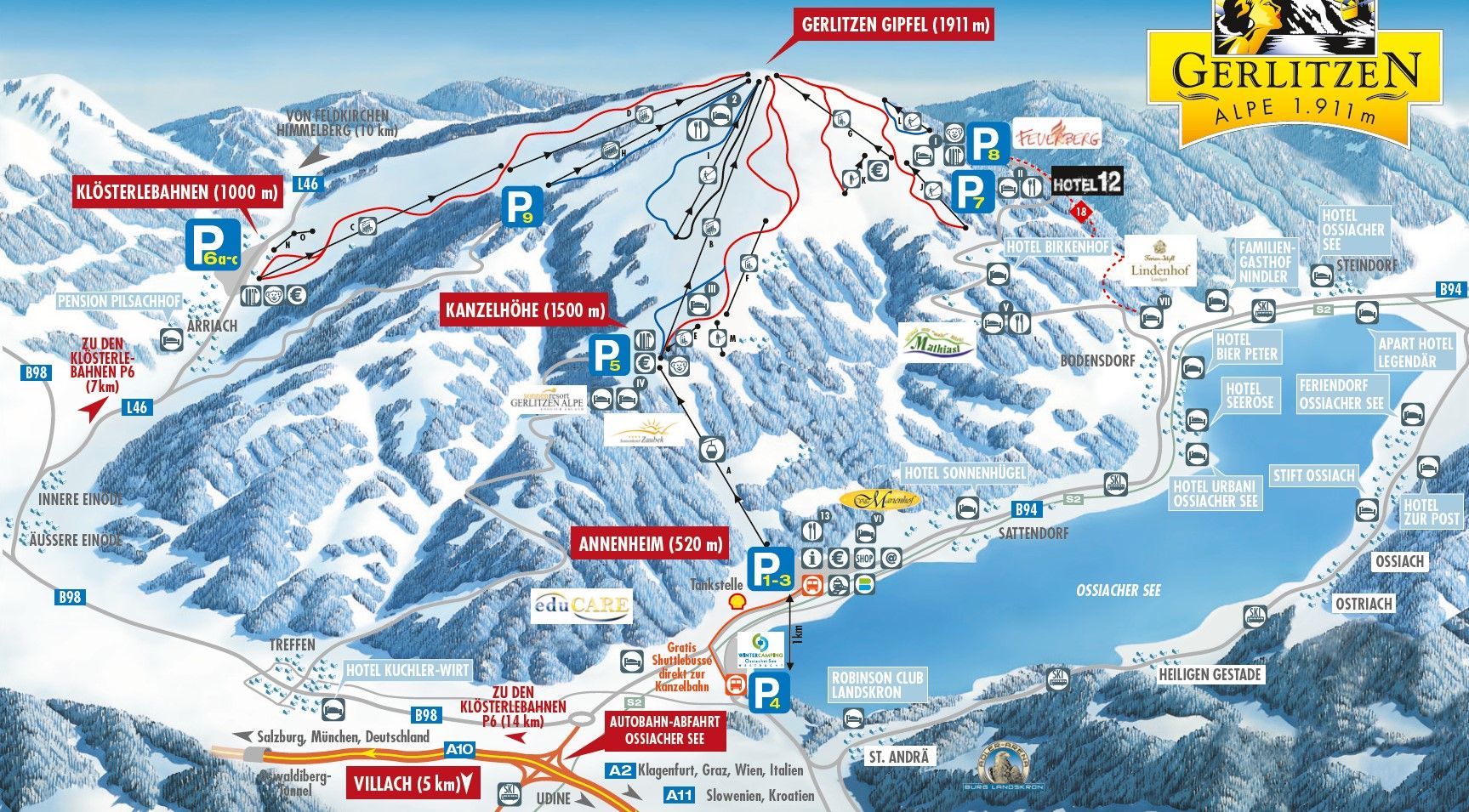 Pistenplan / Karte Skigebiet Sattendorf, Österreich