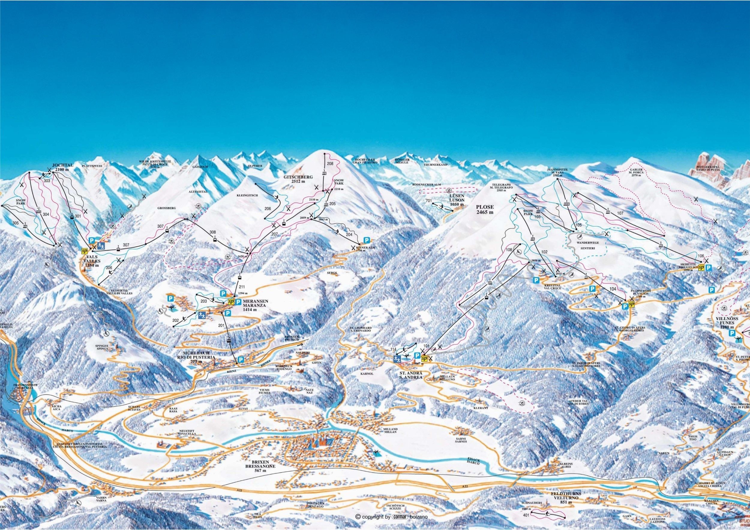 Pistenplan / Karte Skigebiet Vintl, Italien