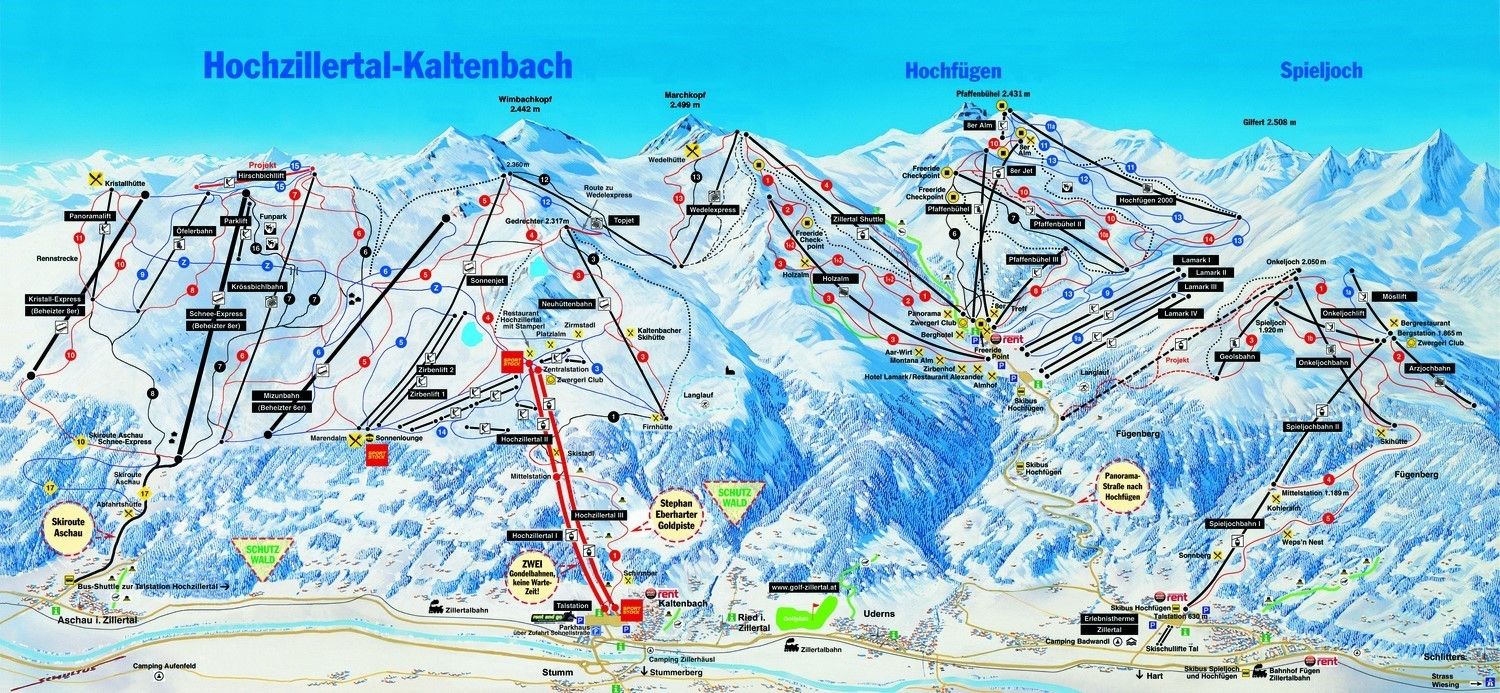 Pistenplan / Karte Skigebiet Pill (Zillertal), Österreich