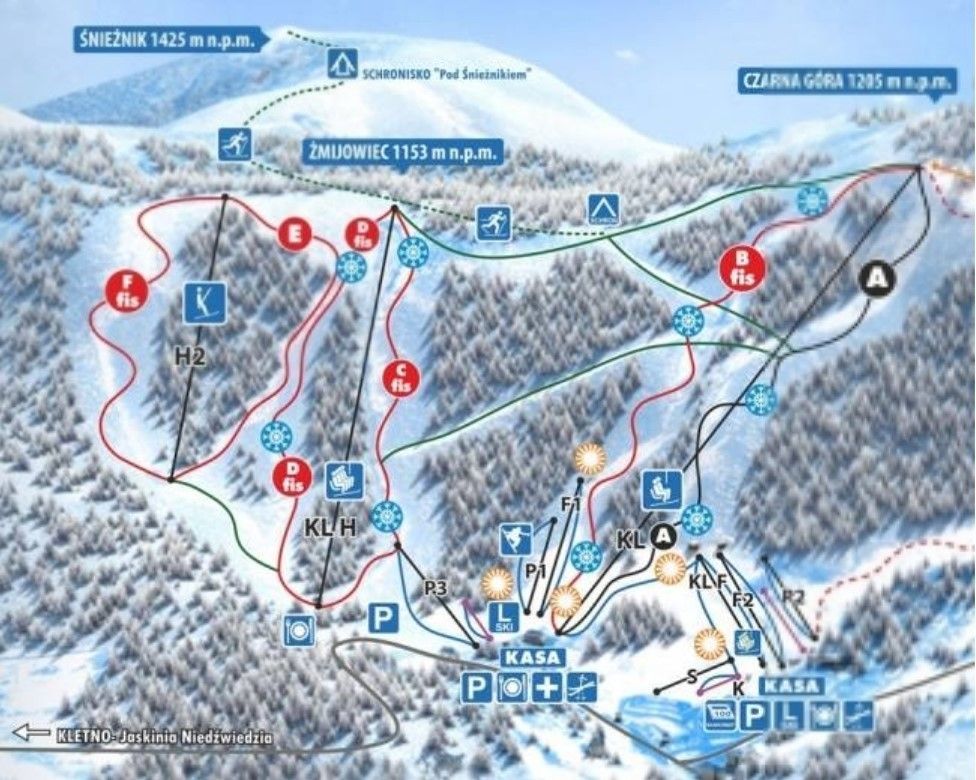 Pistenplan / Karte Skigebiet Czarna Góra , Polen