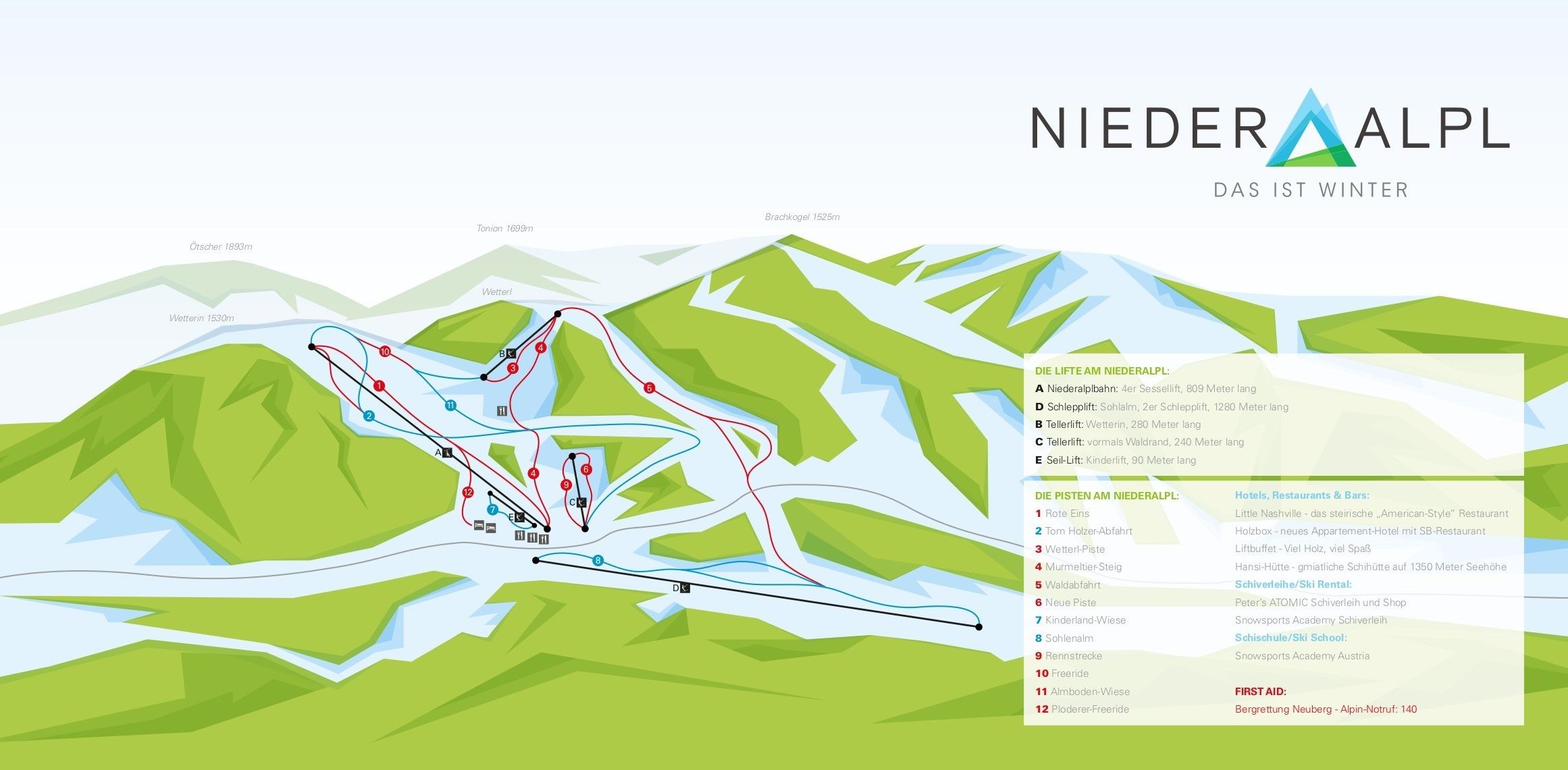 Pistenplan / Karte Skigebiet Mürzsteg, Österreich