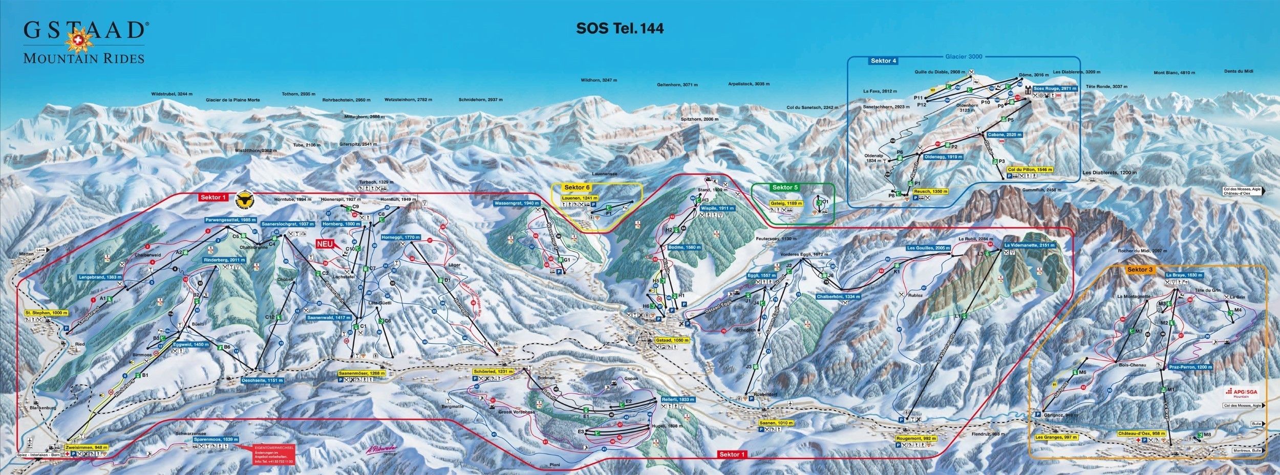 Pistenplan / Karte Skigebiet Gstaad, Schweiz